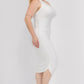 Solid Color Ruched One Shoulder Midi Bodycon Dress