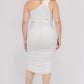Solid Color Ruched One Shoulder Midi Bodycon Dress