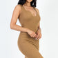 Casual Ribbed Split Neck Bodycon Dress (CAPELLA)
