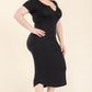“Prylani” Split Neck Bodycon Midi Dress