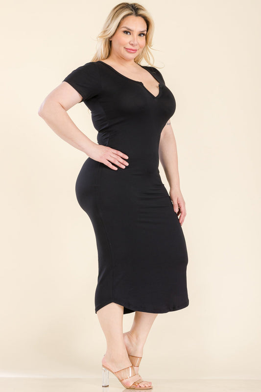 “Prylani” Split Neck Bodycon Midi Dress