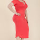 “Prylani” Split Neck Bodycon Midi Dress