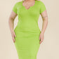 “Prylani” Split Neck Bodycon Midi Dress