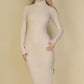 Sweater-Knit Fuzzy Turtle Neck Split Thigh Dress