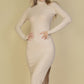 Sweater-Knit Fuzzy Turtle Neck Split Thigh Dress