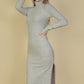 Sweater-Knit Fuzzy Turtle Neck Split Thigh Dress