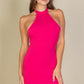 Ribbed Halter Neck Backless Bodycon Dress