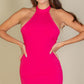 Ribbed Halter Neck Backless Bodycon Dress