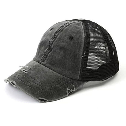 Distressed Messy Bun Hat Cap