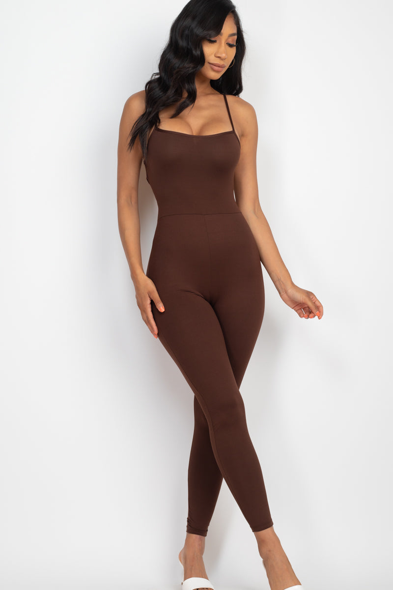 Criss-Cross Open Back Bodycon Jumpsuit