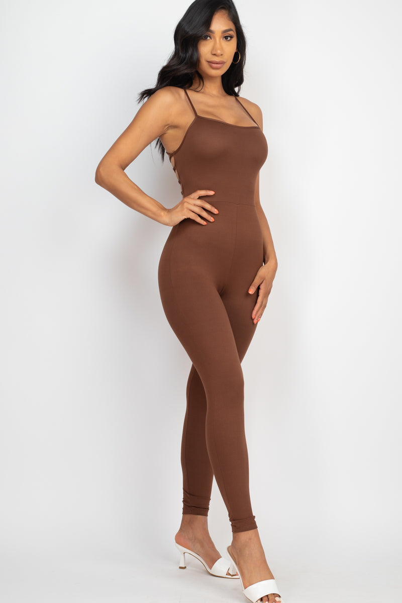 Criss-Cross Open Back Bodycon Jumpsuit