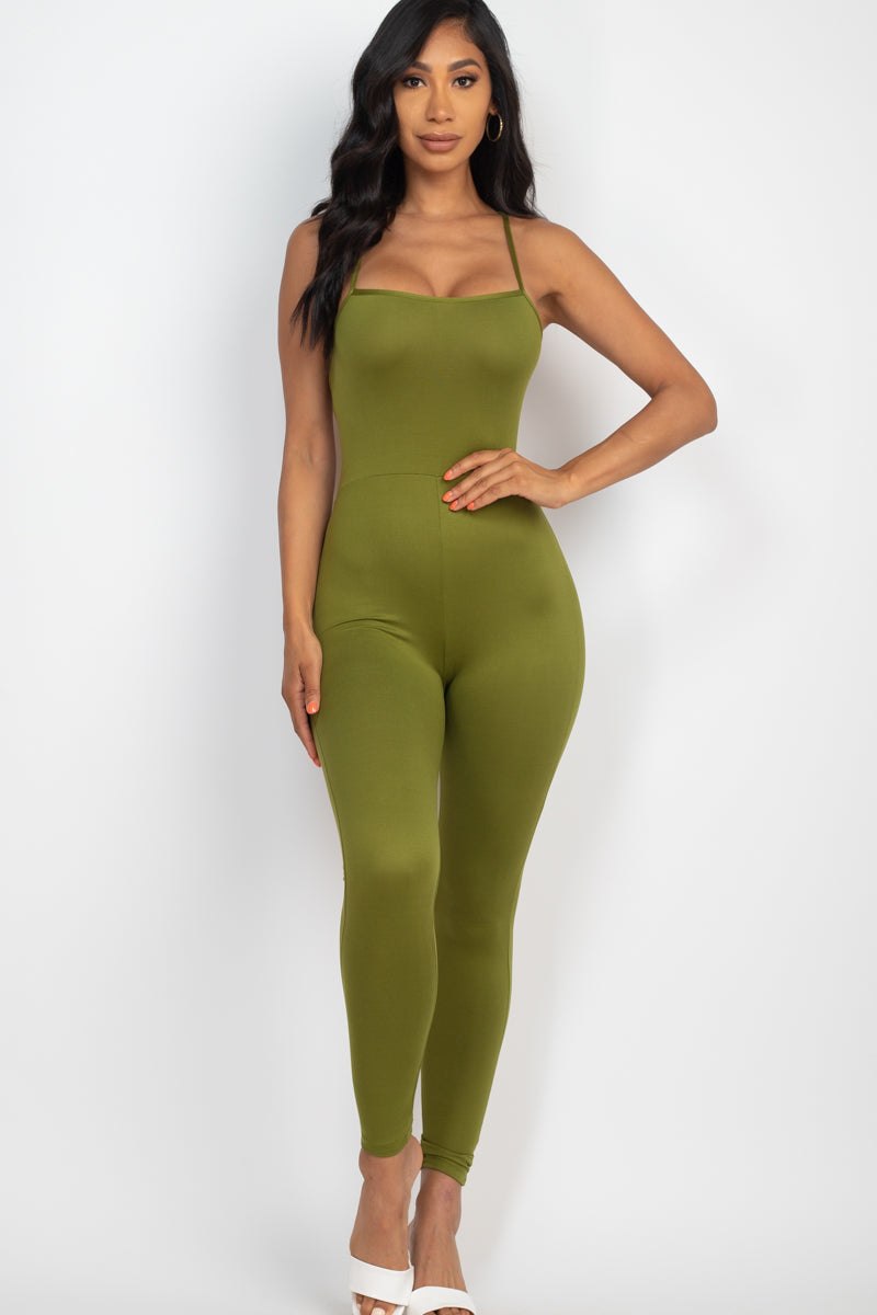 Criss-Cross Open Back Bodycon Jumpsuit
