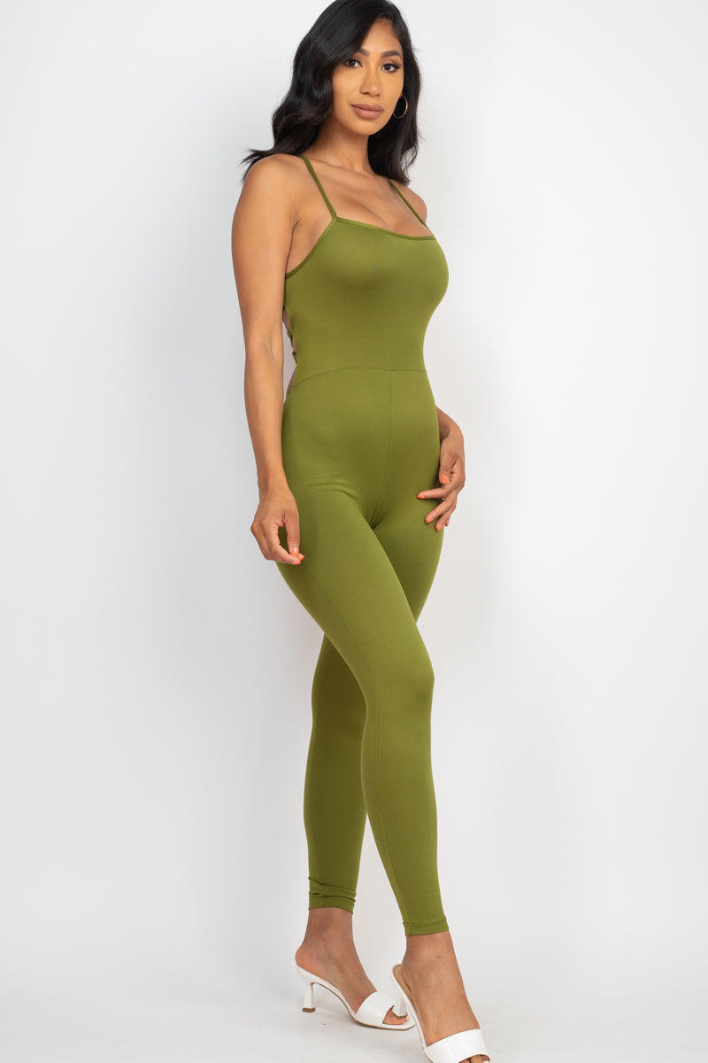 Criss-Cross Open Back Bodycon Jumpsuit