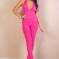 Halter V Neck Ribbed Bodycon Jumpsuit
