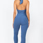 Halter V Neck Ribbed Bodycon Jumpsuit
