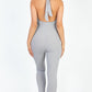 Halter V Neck Ribbed Bodycon Jumpsuit
