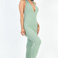 Halter V Neck Ribbed Bodycon Jumpsuit