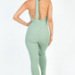 Halter V Neck Ribbed Bodycon Jumpsuit