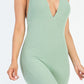 Halter V Neck Ribbed Bodycon Jumpsuit