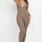 Halter V Neck Ribbed Bodycon Jumpsuit