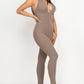 Halter V Neck Ribbed Bodycon Jumpsuit
