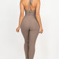 Halter V Neck Ribbed Bodycon Jumpsuit