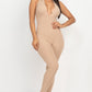 Halter V Neck Ribbed Bodycon Jumpsuit