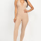 Halter V Neck Ribbed Bodycon Jumpsuit
