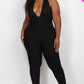 Halter V Neck Ribbed Bodycon Jumpsuit