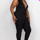Halter V Neck Ribbed Bodycon Jumpsuit
