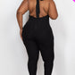Halter V Neck Ribbed Bodycon Jumpsuit