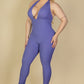 Halter V Neck Ribbed Bodycon Jumpsuit