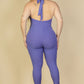 Halter V Neck Ribbed Bodycon Jumpsuit