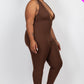 Halter V Neck Ribbed Bodycon Jumpsuit