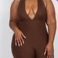 Halter V Neck Ribbed Bodycon Jumpsuit
