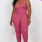 Halter V Neck Ribbed Bodycon Jumpsuit