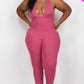 Halter V Neck Ribbed Bodycon Jumpsuit