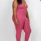 Halter V Neck Ribbed Bodycon Jumpsuit