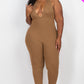 Halter V Neck Ribbed Bodycon Jumpsuit