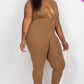 Halter V Neck Ribbed Bodycon Jumpsuit