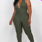 Halter V Neck Ribbed Bodycon Jumpsuit