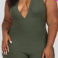 Halter V Neck Ribbed Bodycon Jumpsuit
