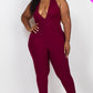 Halter V Neck Ribbed Bodycon Jumpsuit