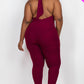 Halter V Neck Ribbed Bodycon Jumpsuit