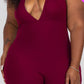 Halter V Neck Ribbed Bodycon Jumpsuit