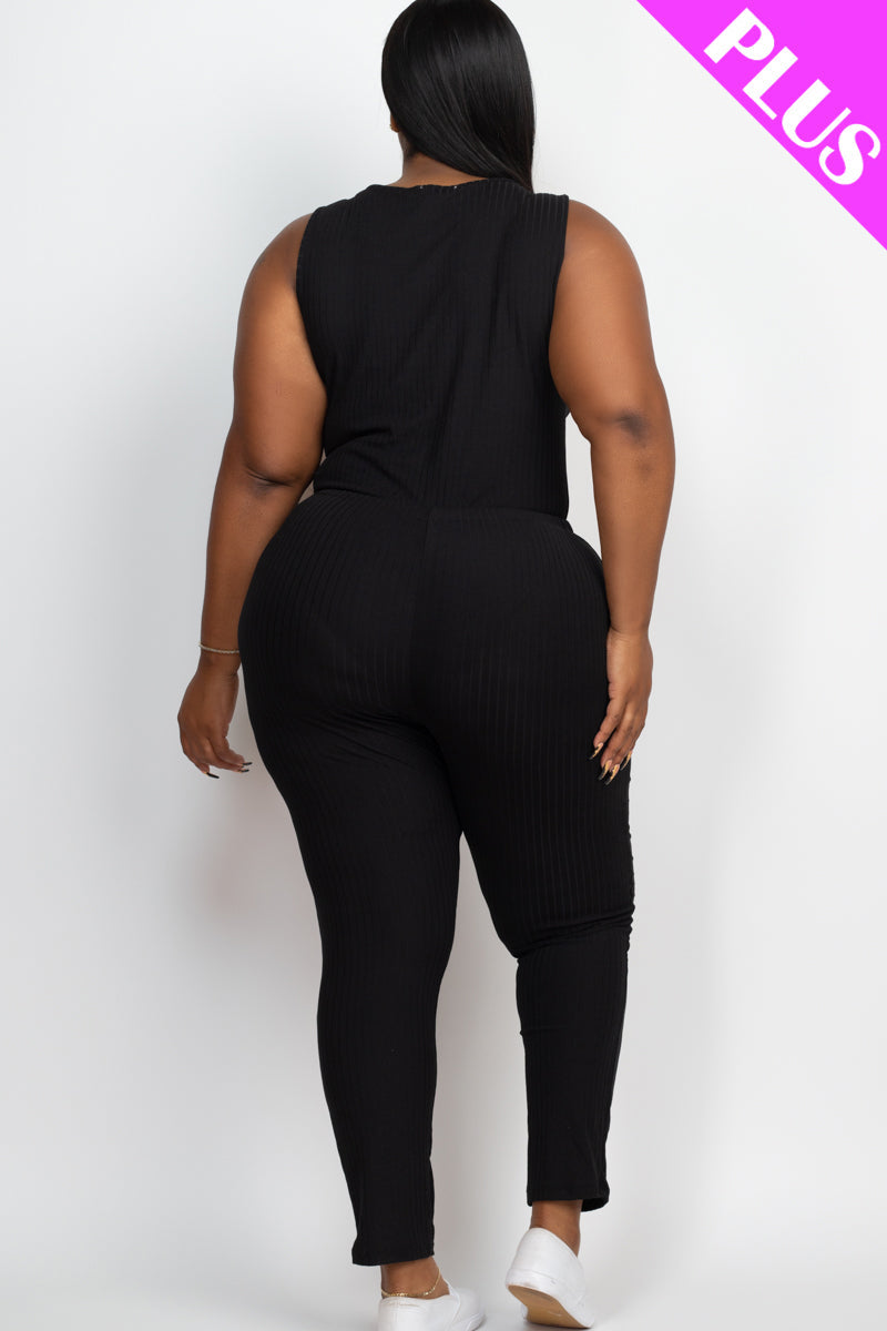 Ribbed Sleeveless Drawstring Waist Jumpsuit