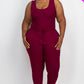 Ribbed Sleeveless Drawstring Waist Jumpsuit