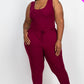 Ribbed Sleeveless Drawstring Waist Jumpsuit