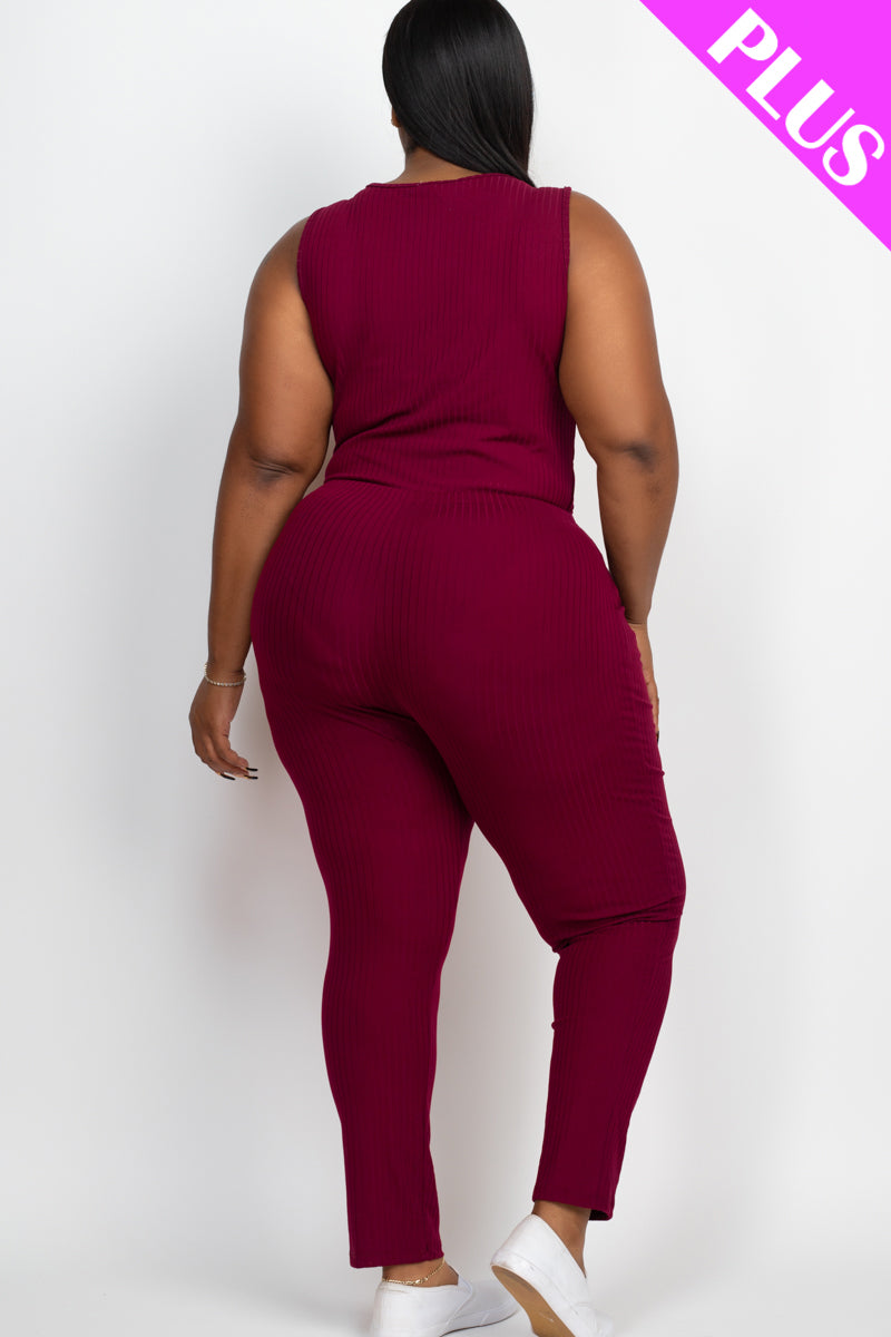 Ribbed Sleeveless Drawstring Waist Jumpsuit