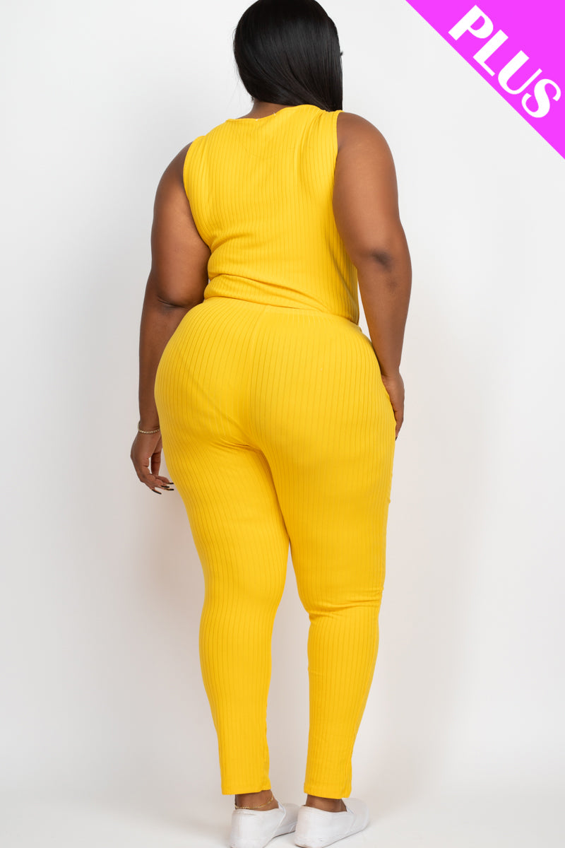 Ribbed Sleeveless Drawstring Waist Jumpsuit